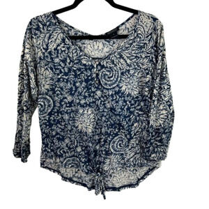 Lucky Brand Blue & White ¾ sleeve Peasant Top